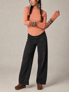 Free People In The Mix Cuff Thermal Top Desert Orange Combo Size Small